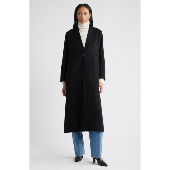 New Nordstrom One-Button Long Wool Coat In Black Size L $299 - Picture 6 of 13